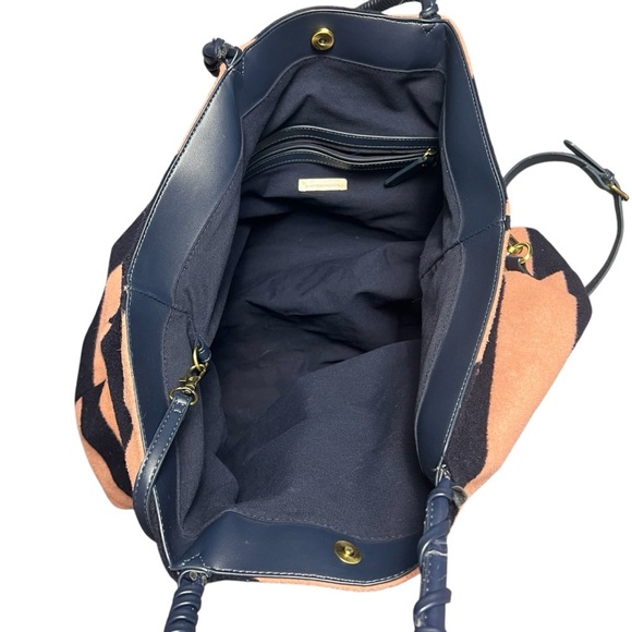 Anthropologie Striped Fuzzy Tote Bag Pouch Combo Pink & Navy Carry On Weekender - Picture 7 of 10